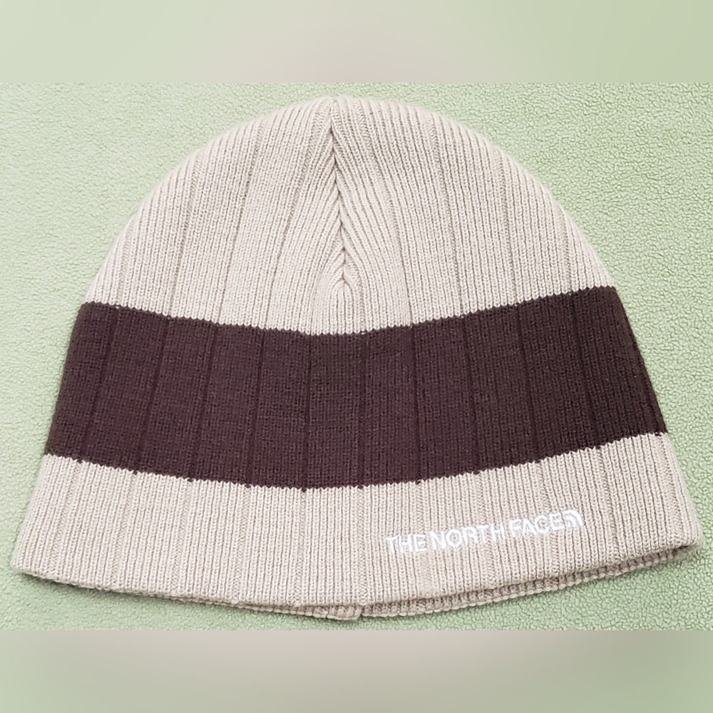 The North Face Ribbed Beige & Brown Cozy Beanie